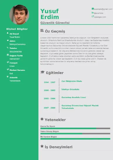 Güvenlik Görevlisi Örnek cv indir